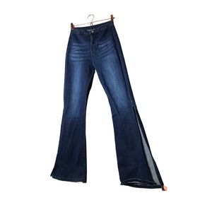 Shein | High rise dark Wash jeans flare leg with slit